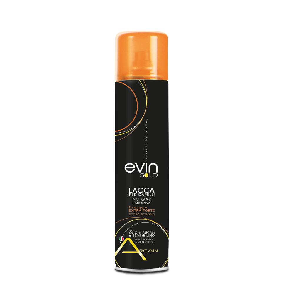 EVIN GOLD Lacca No Gas Extra Forte 400ml - Con Olio di Argan e Semi di Lino - Fissaggio Extra Strong Professionale